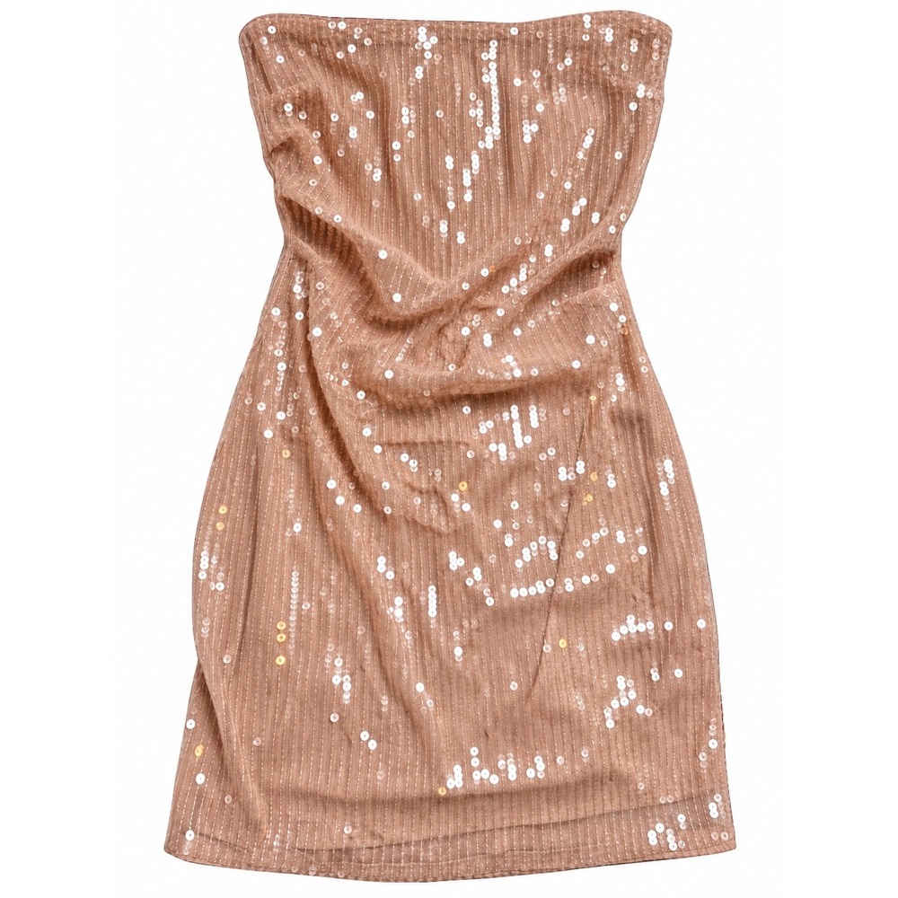 Zara Women's Champagne Sequin Strapless Mini Dress Size M Bodycon Cocktail Party